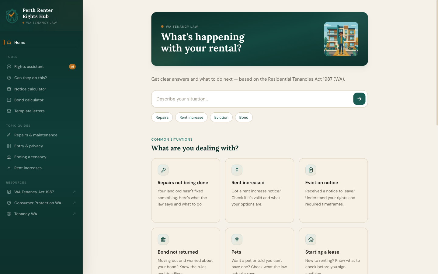 Perth Renter Rights Hub web app