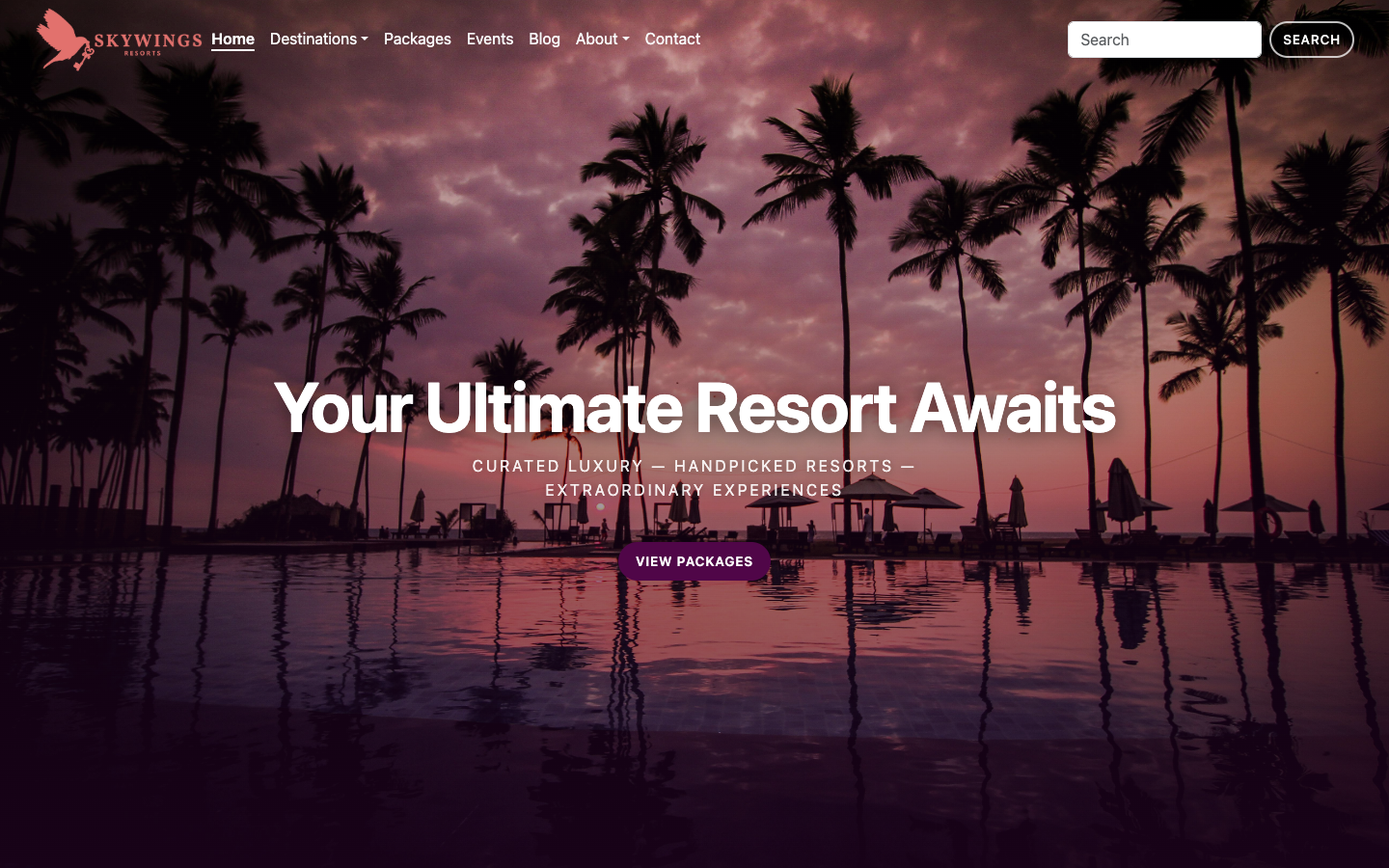 SkyWings resort and activity site homepage